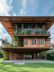 Fototapeta premium An old wooden house in a park or village