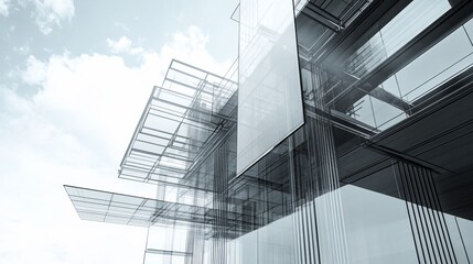 Fototapeta premium Modern Architecture: Glass Facade of Contemporary Building with Sky View