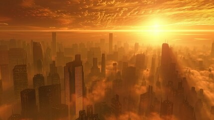 A digitally generated image of a city with a glowing skyline.