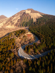 Aerial view of Aso Kuju National Park in Kumamoto Prefecture, Kyushu, Japan