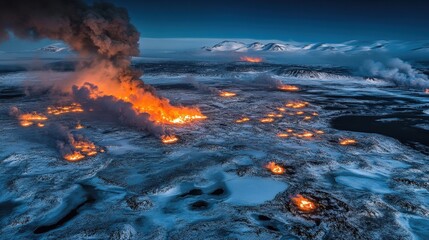Icelandic Volcano Eruption Aerial View