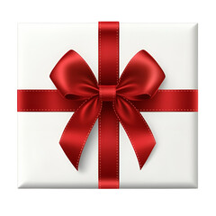 White gift box with red bow isolated on a transparent background