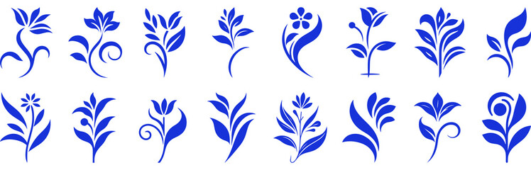 Naklejka premium Elegant Floral Silhouette Set Minimalist Botanical Vector Designs.