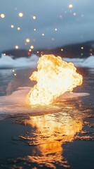 Fiery Explosion on Icy Water