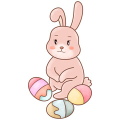 bunny sitting with small Easter eggs around it