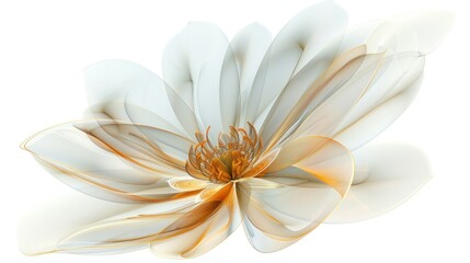 A digitally generated white flower floating in a white space