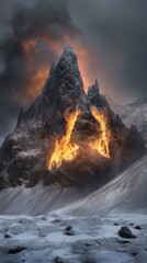 Fiery Mountain Peak in Winter