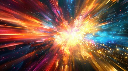 A digitally generated image of an abstract, colorful explosion of light.