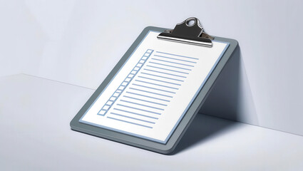 Clipboard with checklist on a plain surface.