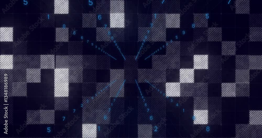 Poster animation of digital grid with numbers and lines creating futuristic data visualization