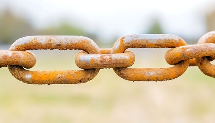 Fototapeta premium Rusty metal chain connecting, blurry green background