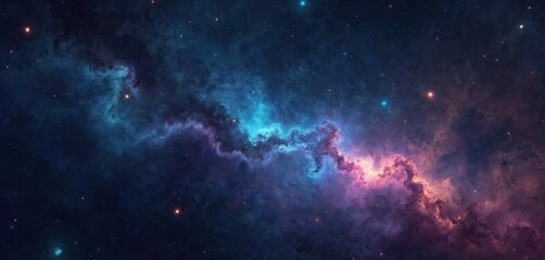 Naklejka premium Banner illustration with starry outer space background texture. Colorful starry night sky outer space background. Cosmic nebula, galaxy, universe filled stars. 3D illustration.