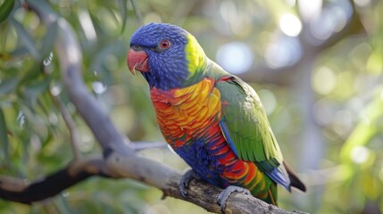 Obraz premium A close-up shot of a colorful parrot perched on a tree branch.