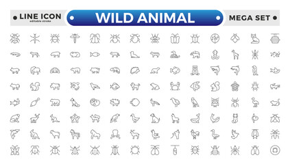 Wild animals outline Icons set. Vector illustration in modern thin line style of fauna related icons: farm, domestic, and more. Editable stroke outline icon. 
