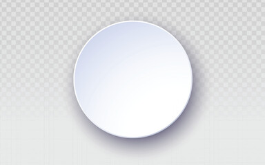 Flat white circle, soft gray shadow. Digital disc, subtle gradient. Simple button, resting on surface.