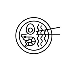 Seafood ramen. Japanese cuisine. Noodles with shrimp and egg. Pixel perfect, editable stroke vector icon