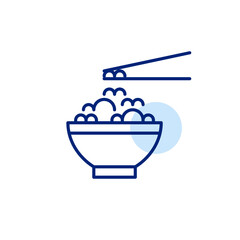 Bowl of rice and chopsticks. Asian cuisine staple side dish. Pixel perfect, editable stroke vector icon