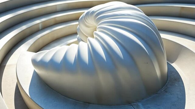 Sculptural design inspired by nature showcases a spiral shell in an outdoor setting