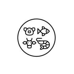 Pork, fish, beef and shrimp. Meat and seafood protein sources in a healthy diet. Pixel perfect, editable stroke vector icon