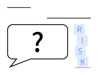 Speech bubble with question mark and block letters spelling RISK suggest uncertainty, challenges, or decision-making. Ideal for problem-solving, risk management, decision analysis, brainstorming