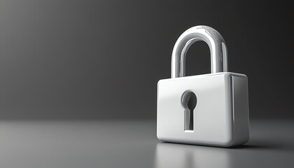 Fototapeta premium 3D rendered padlock icon with a sleek white design, symbolizing privacy and security, ultrarealistic lighting, highresolution, ideal for digital security graphics, modern style