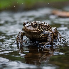 Obraz premium American Toad Jumping Across Stream with Water Splash