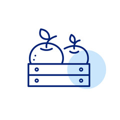 Chinese oranges in wooden crate. Organic fruits and vegetables, farmer market farm to table green food. Pixel perfect, editable stroke vector icon