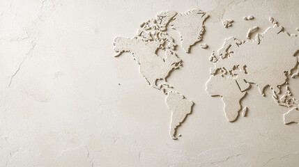 Textured world map relief on neutral background, perfect for decor
