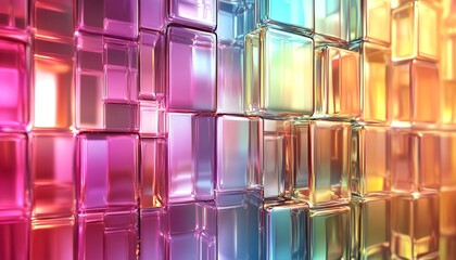Abstract 3D background wallpaper featuring glass squares with colorful light emitters