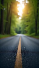 Obraz premium Generative AI Image of a Scenic Forest Road with a Glimmering Sunlight