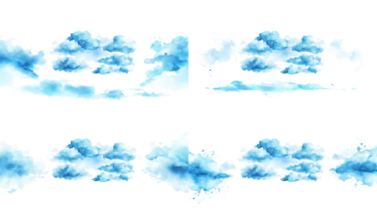 Watercolor painting of light blue clouds abstract design isolated with Transparent Background