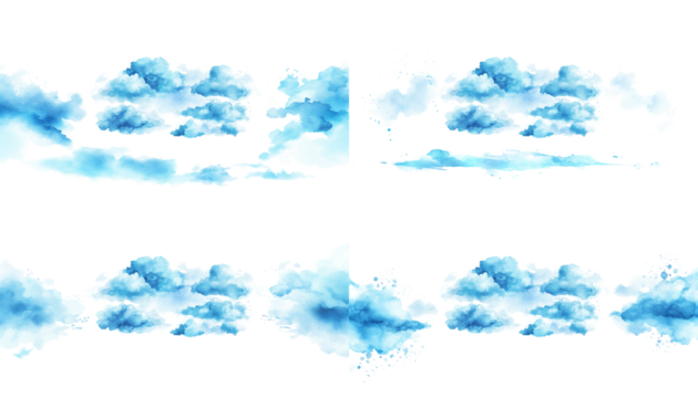 Watercolor painting of light blue clouds abstract design isolated with Transparent Background