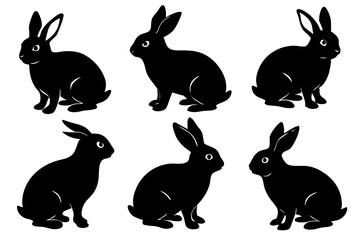 set of creative rabbit silhouette vector illustration isolated on white background