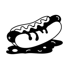 A hand drawn illustration of a traditional hot dog 


