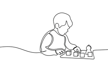 Toddler Playing Blocks OneLine Drawing of Childs Playtime