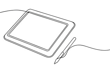 Single Line Drawing of Tablet and Stylus for Digital Art