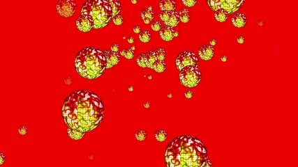 3D animation of colorful modern striped textured glass balls rotating and flying on red background. - Powered by Adobe