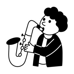Hand drawn illustration of a saxophonist character 
