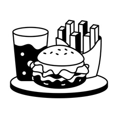 Hand drawn illustration showing various fast food items 
