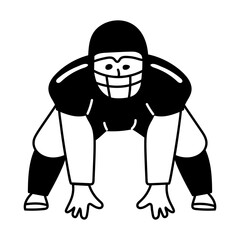 Rugby sportsman standing in defence pose, doodle style illustration

