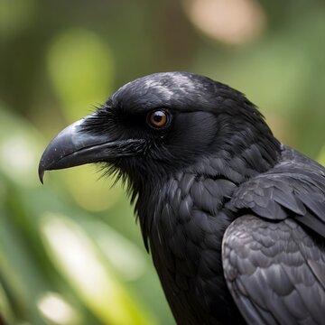 Fototapeta Hawaiian Crow Close-Up: Glossy Feathers and Expressive Eyes