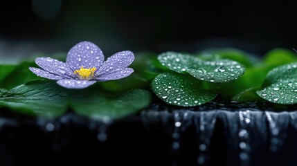 Purple flower with water droplets