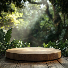 wooden podium in the garden