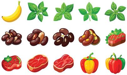 Collection of various vegetables and peppers including red, green, and orange peppers, tomatoes, onions, carrots, cucumbers, and more, all fresh and healthy ingredients isolated for illustration