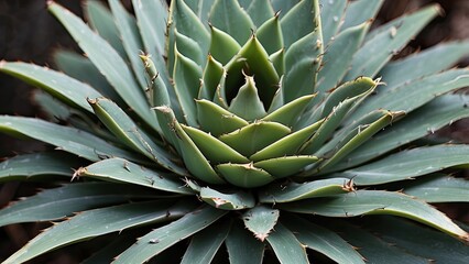 Obraz premium Close-up view of a green agave plant's leaves,