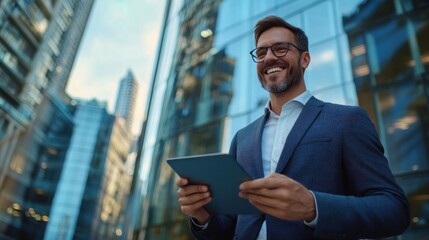 Successful Businessman Using Tablet in City