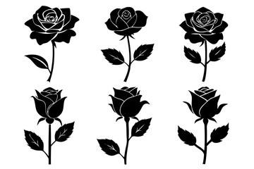 set of creative roses silhouette vector illustration isolated on white background