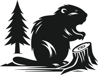 Beaver standing near a partially felled tree vector