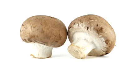 Fresh Champignon Mushrooms Isolated on White Background in Bright Studio Lighting