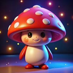 Adorable 3D Mushroom Character with Cute Smile &ndash; Fantasy Cartoon Toadstool for Kids and Gaming